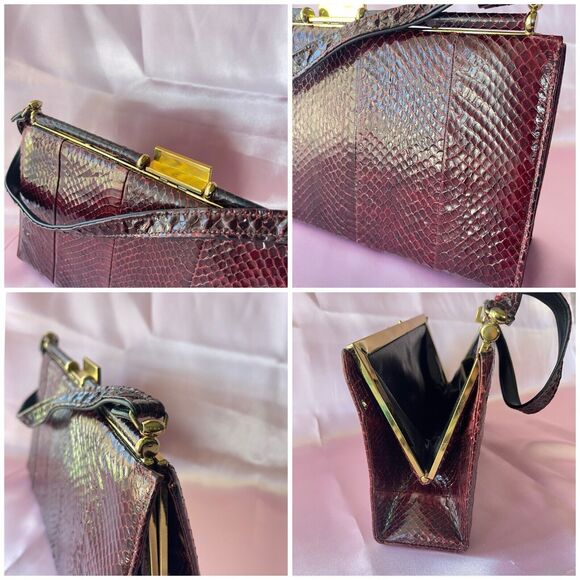 Vintage frame handbag purse clutch snakeskin Red - Picture 12 of 16